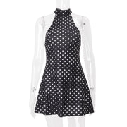 Black Polka Dot Halter Mini Dress
