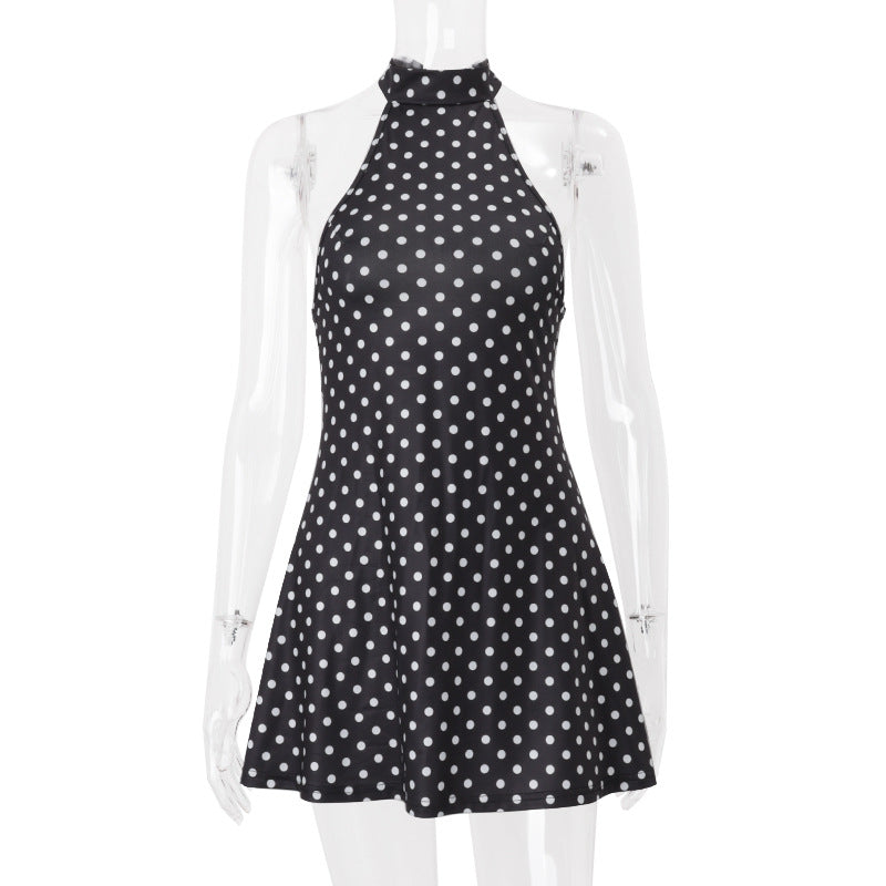 Black Polka Dot Halter Mini Dress