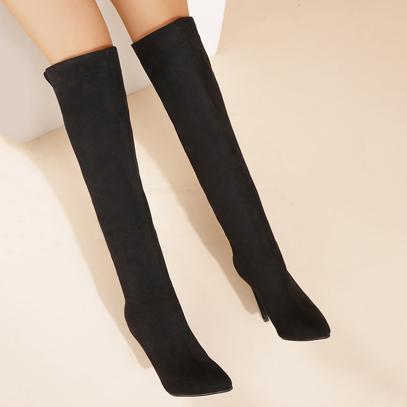 Suede Knee High Heel Boots