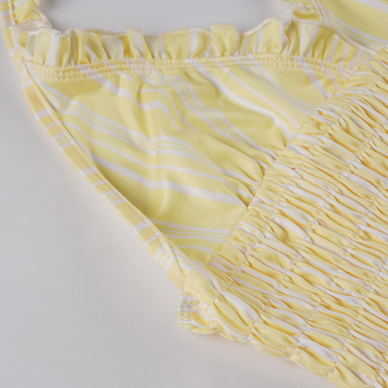 Yellow & White Striped Halter Top
