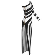 Monochrome One Shoulder Bandage Maxi Dress