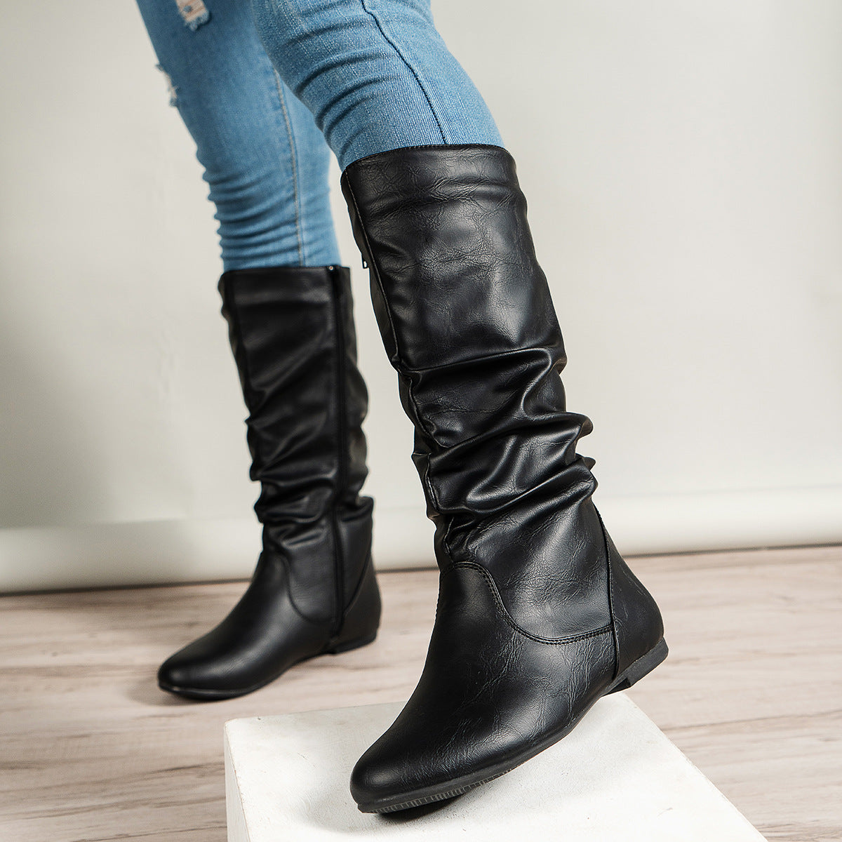 Valda Black Flat Boots