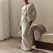 Plush Cardigan Maxi Skirt Set