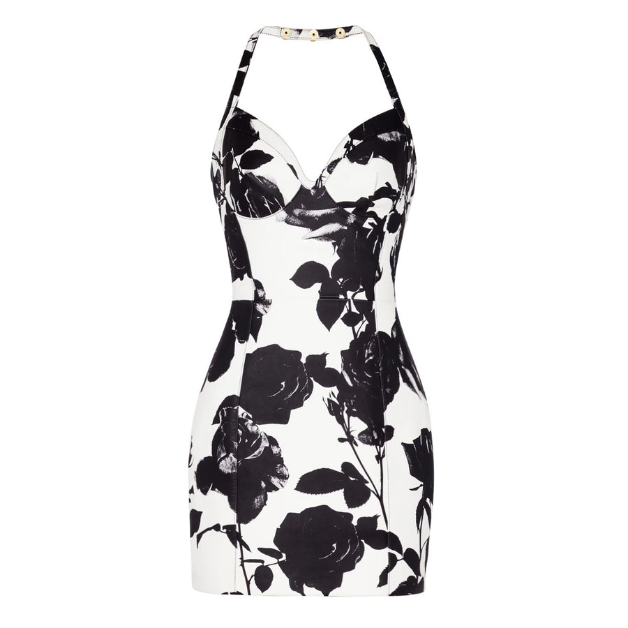 B&W Rose Halter Mini Dress