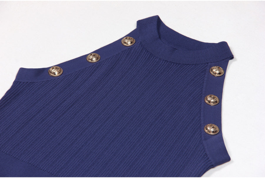 Anfisa Navy Blue Knit Midi Dress