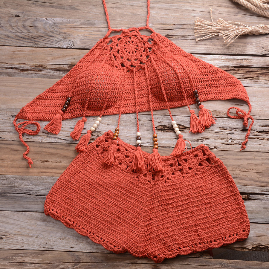 Hallie Crochet Halter Short Set