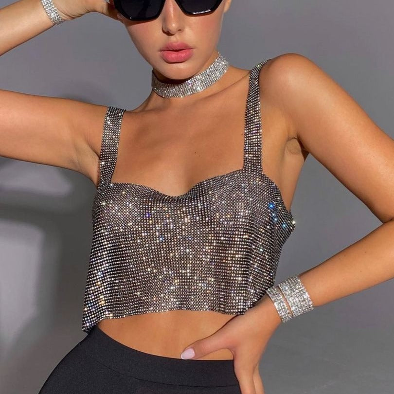 Raquel Mesh Rhinestone Cami Top