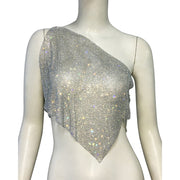 Favella Mesh Rhinestone One Shoulder Top