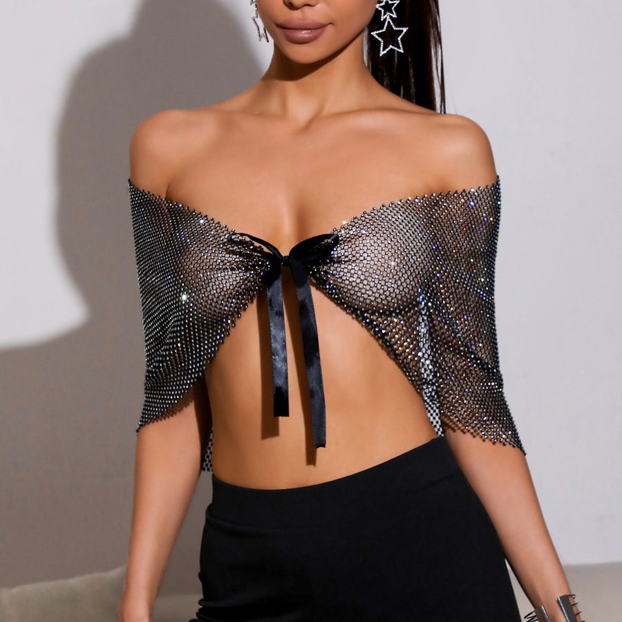 Marta Coquette Mesh Rhinestone Top